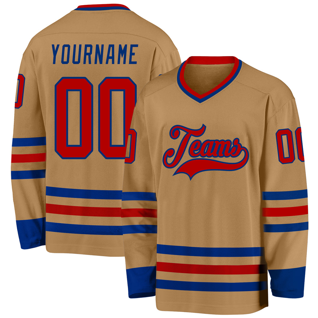 Custom Old Gold Red-Royal Hockey Jersey