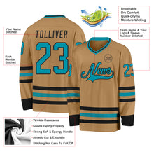 Load image into Gallery viewer, Custom Old Gold Teal-Black Hockey Jersey
