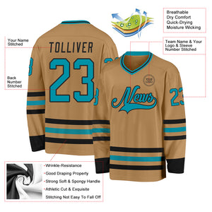 Custom Old Gold Teal-Black Hockey Jersey