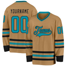 Load image into Gallery viewer, Custom Old Gold Teal-Black Hockey Jersey
