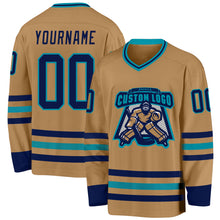 Load image into Gallery viewer, Custom Old Gold Navy-Teal Hockey Jersey
