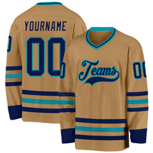 Load image into Gallery viewer, Custom Old Gold Navy-Teal Hockey Jersey
