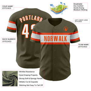 Custom Olive White-Orange Authentic Salute To Service Baseball Jersey