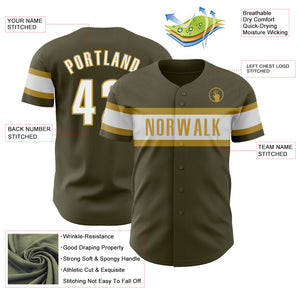 Custom Olive White-Old Gold Authentic Salute To Service Baseball Jersey