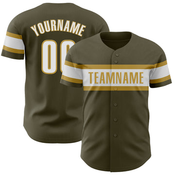 Custom Olive White-Old Gold Authentic Salute To Service Baseball Jersey