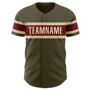 Custom Olive Vintage USA Flag Cream-Crimson Authentic Salute To Service Baseball Jersey