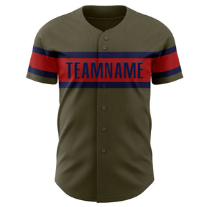 Custom Olive Red-Navy Authentic Salute To Service Baseball Jersey