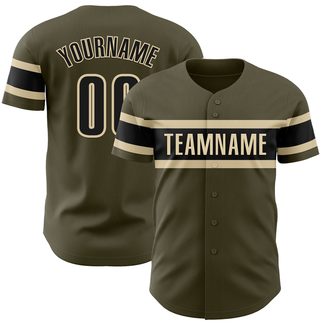 Custom Olive Black-Cream Authentic Salute To Service Baseball Jersey