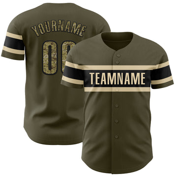 Custom Olive Camo Black-Cream Authentic Salute To Service Baseball Jersey