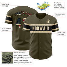 Load image into Gallery viewer, Custom Olive Vintage USA Flag Black-Cream Authentic Salute To Service Baseball Jersey
