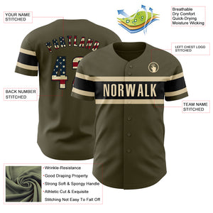 Custom Olive Vintage USA Flag Black-Cream Authentic Salute To Service Baseball Jersey