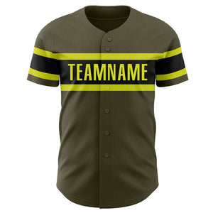 Custom Olive Neon Yellow-Black Authentic Salute To Service Baseball Jersey