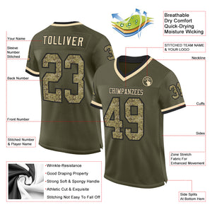 Custom Olive Camo Black-Cream Mesh Authentic Throwback Salute To Service Football Jersey