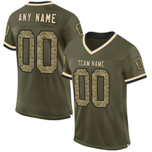 Load image into Gallery viewer, Custom Olive Camo Black-Cream Mesh Authentic Throwback Salute To Service Football Jersey
