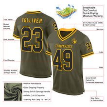 Load image into Gallery viewer, Custom Olive Black-Gold Mesh Authentic Throwback Salute To Service Football Jersey
