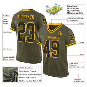 Custom Olive Black-Gold Mesh Authentic Throwback Salute To Service Football Jersey