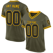 Load image into Gallery viewer, Custom Olive Black-Gold Mesh Authentic Throwback Salute To Service Football Jersey
