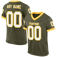 Load image into Gallery viewer, Custom Olive White-Gold Mesh Authentic Throwback Salute To Service Football Jersey
