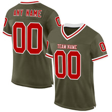 Load image into Gallery viewer, Custom Olive Red-White Mesh Authentic Throwback Salute To Service Football Jersey
