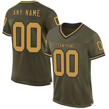 Custom Olive Old Gold-Black Mesh Authentic Throwback Salute To Service Football Jersey