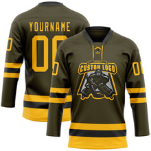 Load image into Gallery viewer, Custom Olive Gold-Black Salute To Service Hockey Lace Neck Jersey
