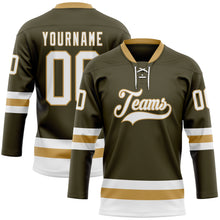 Load image into Gallery viewer, Custom Olive White-Old Gold Salute To Service Hockey Lace Neck Jersey
