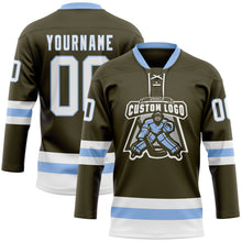 Load image into Gallery viewer, Custom Olive White-Light Blue Salute To Service Hockey Lace Neck Jersey
