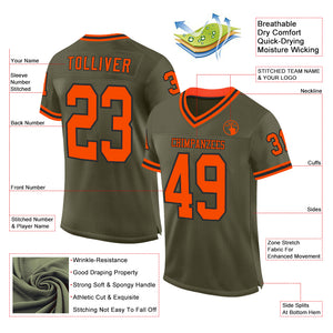 Custom Olive Orange-Black Mesh Authentic Throwback Salute To Service Football Jersey