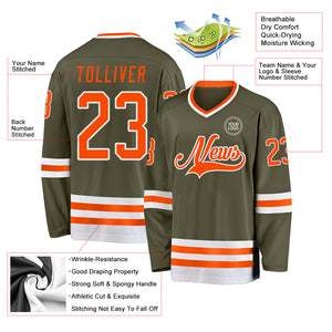 Custom Olive Orange-White Salute To Service Hockey Jersey