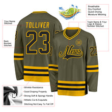 Load image into Gallery viewer, Custom Olive Black-Gold Salute To Service Hockey Jersey
