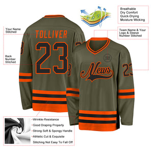 Custom Olive Black-Orange Salute To Service Hockey Jersey