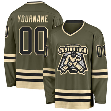 Custom Olive Black-Cream Salute To Service Hockey Jersey