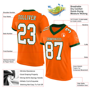 Custom Orange White-Green Mesh Authentic Football Jersey