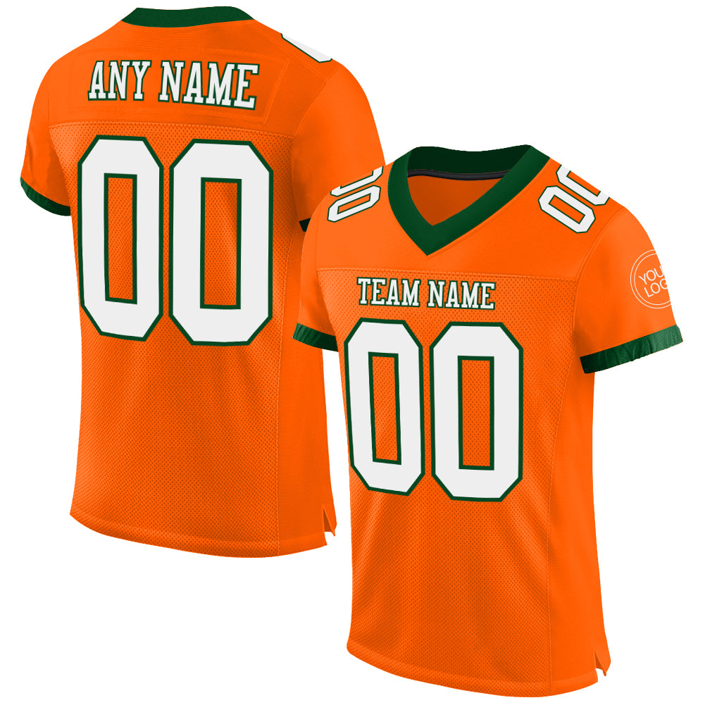 Custom Orange White-Green Mesh Authentic Football Jersey