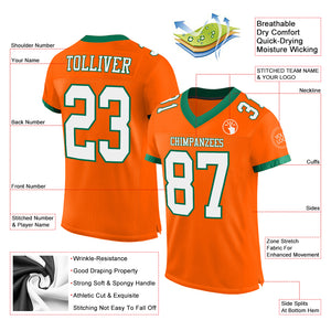 Custom Orange White-Kelly Green Mesh Authentic Football Jersey