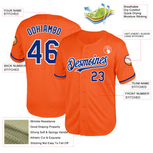 Load image into Gallery viewer, Custom Orange Royal-White Mesh Authentic Throwback Baseball Jersey
