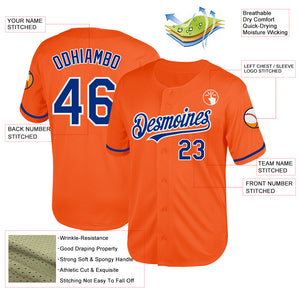 Custom Orange Royal-White Mesh Authentic Throwback Baseball Jersey