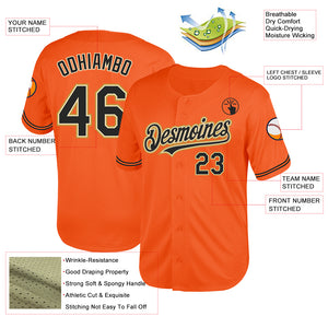 Custom Orange Black Cream-Old Gold Mesh Authentic Throwback Baseball Jersey