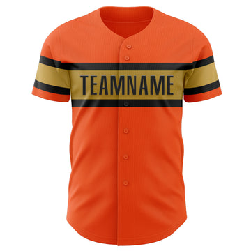 Custom Orange Black-Old Gold Authentic Baseball Jersey