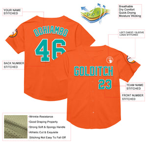 Custom Orange Aqua-White Mesh Authentic Throwback Baseball Jersey