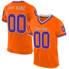 Load image into Gallery viewer, Custom Orange Purple-Gray Mesh Authentic Throwback Football Jersey
