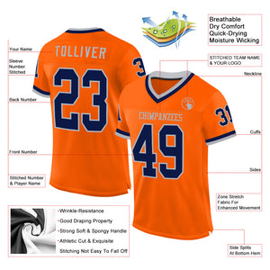 Custom Orange Navy-Gray Mesh Authentic Throwback Football Jersey