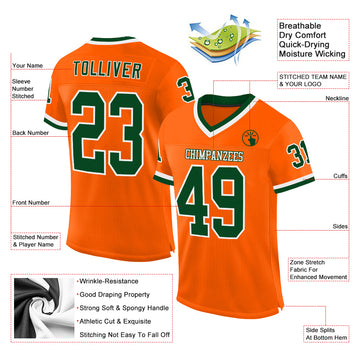 Custom Orange Green-White Mesh Authentic Throwback Football Jersey