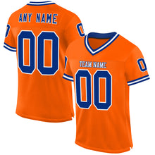 Load image into Gallery viewer, Custom Orange Royal-White Mesh Authentic Throwback Football Jersey
