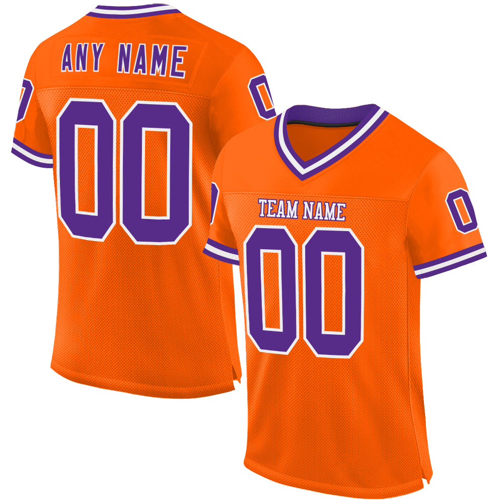 Custom Orange Purple-White Mesh Authentic Throwback Football Jersey