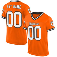 Load image into Gallery viewer, Custom Orange White-Black Mesh Authentic Throwback Football Jersey
