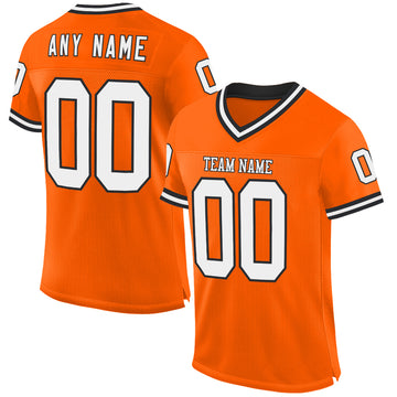 Custom Orange White-Black Mesh Authentic Throwback Football Jersey