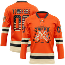 Load image into Gallery viewer, Custom Orange Vintage USA Flag Black-Cream Hockey Lace Neck Jersey
