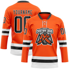 Load image into Gallery viewer, Custom Orange Black-White Hockey Lace Neck Jersey
