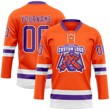 Load image into Gallery viewer, Custom Orange Purple-White Hockey Lace Neck Jersey
